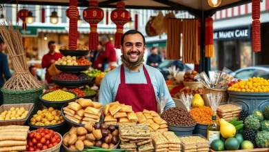 Belçika'daki yerel bir pazarda Türk damak tadına uygun taze ürünler ve geleneksel yiyecekler sergileniyor.
